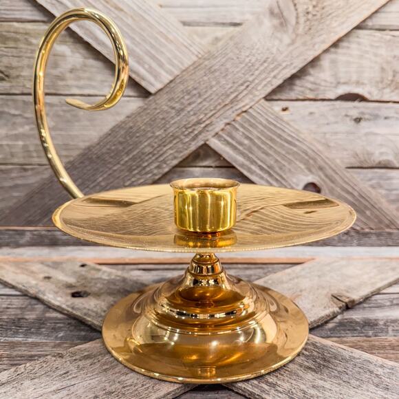 1960s Gorgeous Vintage Baldwin Large Brass Scroll Candlestick Holder-Made in USA - Picture 1 of 10